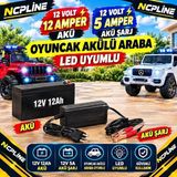 12 Volt 12 Amper Akü Ve 12 Volt 5 Amper Akü Şarj Seti Akülü Çocuk Arabalar Pilsan Ve Traktör Uyumlu Ledlere Uyumlu