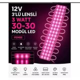 12 Volt 5 Adet 3W 3Lü Power Mercekli Modül Led Yüksek Işık Gücü 1.Sınıf Pembe