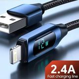 12 W USB Iphone Dijital Ekran Hızlı Şarj Kablosu 1 Metre - Lacivert