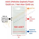 12 X 20 Cm (Kapalı Hali 12 X 10 Cm) 100 Adet Askılı Poşet - Meksika Şapkalı Vitrin