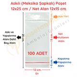 12 X 25 Cm (Kapalı Hali 12 X 15 Cm) 100 Adet Askılı Poşet - Meksika Şapkalı Vitrin