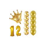 12 Yaş Kral Taçlı Gold Konfetili Şeffaf Balon Seti