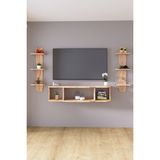 120 cm Ayaksız Duvara Monteli Tv Ünitesi ve 2 Adet 90 cm Uzunluk Duvar Rafı - Atlantik Çam - TV ÜNİTE 2 ADET RAF