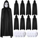 120 Cm Siyah Kapüşonlu Pelerin Boyanabilir Karton Maske 8’Li Set