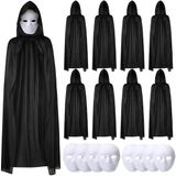 120 Cm Siyah Kapüşonlu Pelerin Ve Boyanabilir Karton Maske 8’Li Set (5067)