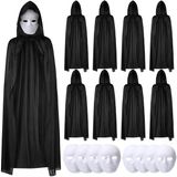 120 Cm Siyah Kapüşonlu Pelerin Ve Boyanabilir Karton Maske 8’Li Set (5433)