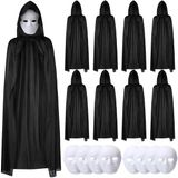 120 Cm Siyah Kapüşonlu Pelerin Ve Boyanabilir Karton Maske 8’Li Set P151846s9119