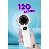 120 Kademeli El Fanı Dijital LED Göstergeli Soğutucu Vantilatör Katlanabilir Askılıklı Portatif Mini Çanta Içi - Beyaz