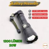 1200 Lümen 20W 6000 Mah Şarjlı Powerbank Ledli El Feneri Parlak Uzun Menzil Su Geçirmez Kamp Fener