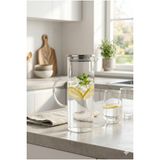 1200 ml Borosilikat Isıya Dayanıklı Cam Sürahi Metal Kapaklı Modern Su Karafı 23 cm x 9 cm