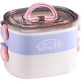 1200 Ml İki Kat Üç Bölme Paslanmaz Çelik Bento Lunch Box Yeni Nesil Sefer Tası-Çatallıkaşı