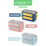 1200 Ml İki Kat Üç Bölme Paslanmaz Çelik Bento Lunch Box Yeni Nesil Sefer Tası Çelik Kaşıklı -22Ff15
