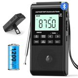 1200mAh Şarj Edilebilir Pil ile Bluetooth AM FM Radyo En İyi Resepsiyon, 5W Büyük Hoparlör, LCD Ekran, Kulaklık Jack, Destek SD Kart ve USB MP3 Çalar ile Koşu için Taşınabilir Transistör Cep Radyo