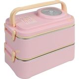 1200ML Lunchbox 2 Katlı 4 Bölmeli Mini Kaseli Çelik Sefer Tası Yemek Kutusu (Açık Pembe-Sarı)