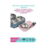 1200ML Lunchbox 2 Katlı 4 Bölmeli Mini Kaseli Çelik Sefer Tası Yemek Kutusu (Lacivert-Pembe) - standart