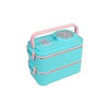 1200ML Lunchbox 2 Katlı 4 Bölmeli Mini Kaseli Çelik Sefer Tası Yemek Kutusu (Turkuaz-Pembe) - Kestane Akaju - Option-1