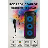 120W Mikrofonlu Bluetooth Hoparlör Rgb LED Işıklı Güçlü Ses Bombası - Siyah
