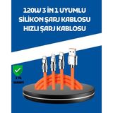 120W Şarj Destekli 3’ü 1 Arada Çoklu Şarj Kablosu – 1.2 Metre - TOPRAK2922-4470 - Renkli