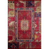 120x200 cm Feribot Kırmızı Yama İşi Yün El Dokuma Modern Geometrik Etnik Eskitme Desenli Boho Oturma Odası Salon Yolluk Koridor Mutfak Halısı