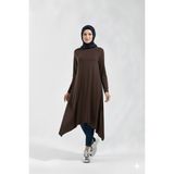1220_ASIMETRIK Kesim Plistre Tesettür Tunik - 00427 Kahverengi - L - XL