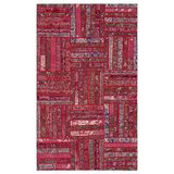 122x200 cm Iskece Kırmızı Vintage Yün El Dokuma Modern Geometrik Etnik Eskitme Desenli Boho Oturma Odası Salon Yolluk Koridor Mutfak Halısı
