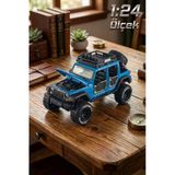 1:24 Ölçek Metal Off-Road Jeep Mavi - Sesli Işıklı Çek Bırak Kapıları Açılan Oyuncak Arazi Aracı
