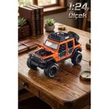 1:24 Ölçek Metal Off-Road Jeep Turuncu - Sesli Işıklı Çek Bırak Kapıları Açılan Oyuncak Arazi Aracı