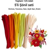 125 Adet 5'li Kırmızı Tonları Şönil Seti (Kırmızı,turuncu,sarı,açık Sarı,krem)