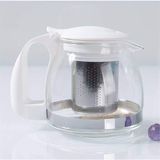 1250 ml Borosilikat Süzgeçli Cam Çaydanlık Bitki ve Çay Demliği Beyaz Saplı Kettle ve Çay Makinesi Uyumlu Demlik