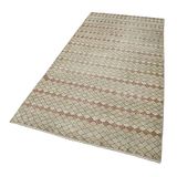 125x280 cm Kareli Kilim Bej Kareli Yün El Dokuma Modern Geometrik Etnik Eskitme Desenli Boho Oturma Odası Salon Yolluk Koridor Mutfak Halısı