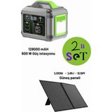128.000 Mah 600 Watt Güç Istasyonu ve 100 Watt 18 Volt 5.5 Amper Güneş Paneli Tam Uyumlu Ikili Set - Siyah
