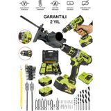 128 V 10 Bakır Sargı Darbeli Şarjlı Matkap (Tilki Testere Aparatı Hediyeli) Metal Şanzıman Vidalama