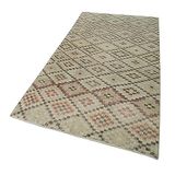 128x258 cm Kareli Kilim Bej Kareli Yün El Dokuma Modern Geometrik Etnik Eskitme Desenli Boho Oturma Odası Salon Yolluk Koridor Mutfak Halısı