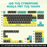 129 Tuş Cyberpunk Rusça Pbt Tuş Takımı – Sarı Turkuaz Mekanik Klavye Keycaps Seti, Geniş Uyumluluk