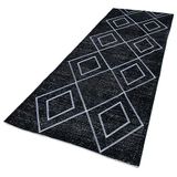 129x361 cm Geometrik Halı Siyah Geometrik Yün El Dokuma Modern Geometrik Etnik Eskitme Desenli Boho Oturma Odası Salon Yolluk Koridor Mutfak Halısı