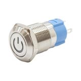 12A-P1Z-C 12Mm Düz Anahtarlı Işıklı Power Metal Buton - Beyaz