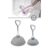 12den 2’li Vantuz Lavabo Pompası Seti, Lavabo Küvet Gideri Tıkanık Açıcı El Pompası Büyük ve Küçük Gri