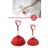 12den 2’li Vantuz Lavabo Pompası Seti, Lavabo Küvet Gideri Tıkanık Açıcı El Pompası Büyük ve Küçük Kırmızı