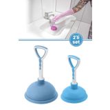 12den 2’li Vantuz Lavabo Pompası Seti, Lavabo Küvet Gideri Tıkanık Açıcı El Pompası Büyük ve Küçük Mavi