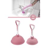 12den 2’li Vantuz Lavabo Pompası Seti, Lavabo Küvet Gideri Tıkanık Açıcı El Pompası Büyük ve Küçük Pembe