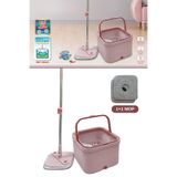 12den Flora Kare Spin Mop Set, Temiz ve Kirli Suyu Ayıran Mikrofiber Döner Temizlik Seti 1+1 Mop Pembe