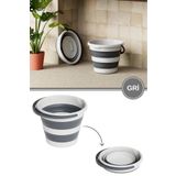 12den Katlanır Bebek Banyo Su Kovası, Saplı Oluklu Akordiyon Çok Amaçlı Kova Sepet 10 lt Gri