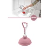 12den Vantuz Lavabo Pompası, Lavabo Küvet Gideri Tıkanık Açıcı El Pompası 11cm Pembe