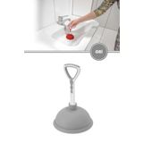 12den Vantuz Lavabo Pompası, Lavabo Küvet Gideri Tıkanık Açıcı El Pompası Büyük 13cm Gri