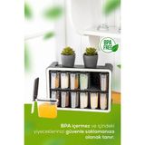 12'li 250 ml Standlı Kendinden Yapışkanlı Kaşıklı Baharatlık Seti Siyah - Siyah - Gri