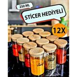 12'li 250ML Cam Kavanoz Baharatlık ve Şeffaf Suya Dayanıklı Etiketler - Seçenek 1