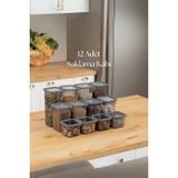 12'li 3 Boy Kavanoz Seti & Saklama Kabı & Erzak Kabı 6x650/1300/1900 Ml (40 Lı Etiket Hediyeli) AK0015