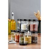 12'li 350 ml Metal Kapaklı Baharat Saklama Kabı Cam Kavanoz(Plastik Kaşık/ Etiket Dahil) - Siyah