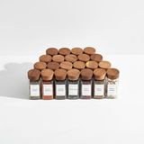 12'li Akasya Kapaklı Kare Cam Baharatlık Seti (120 Ml) - Delikli Serpme Başlıklı ve Etiket Hedi