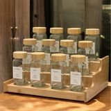 12’li Bambu Kapaklı Kare Formlu Cam Baharatlık Seti 120 ml / 16 Adet Etiket Hediye